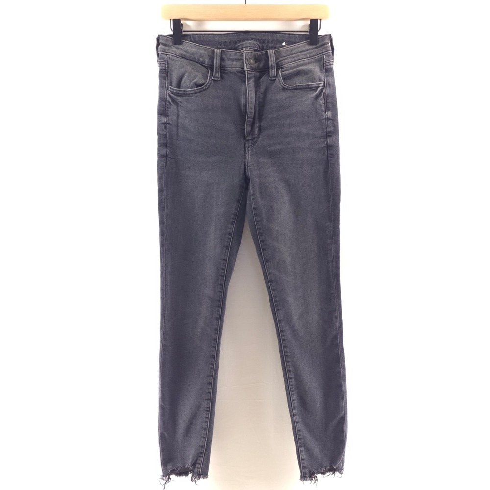 American Eagle Women Skinny Jeans Super Stretch 6 Regular High Rise Raw Hem